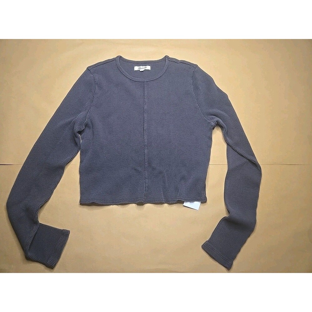 Madewell Waffle Knit Cropped Long Sleeve Top Charcoal Size Medium